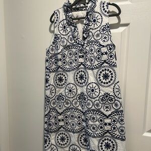 Navy and White Patterned Sleeveless Dress